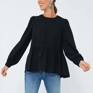 Tuckernuck Pomander Carlota Peplum Blouse in Black with Billowy Sleeves Size XS